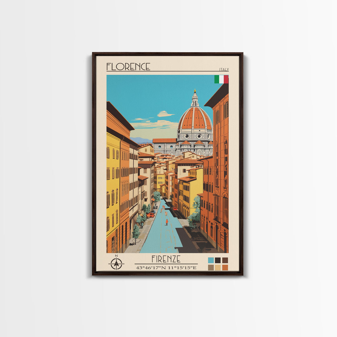 Florence Italy Travel Poster Framed Canvas Print, Midcentury Modern Art, Pop Art Wall Decor, Scenic Wall Art, Living Room Decoration, Office Art