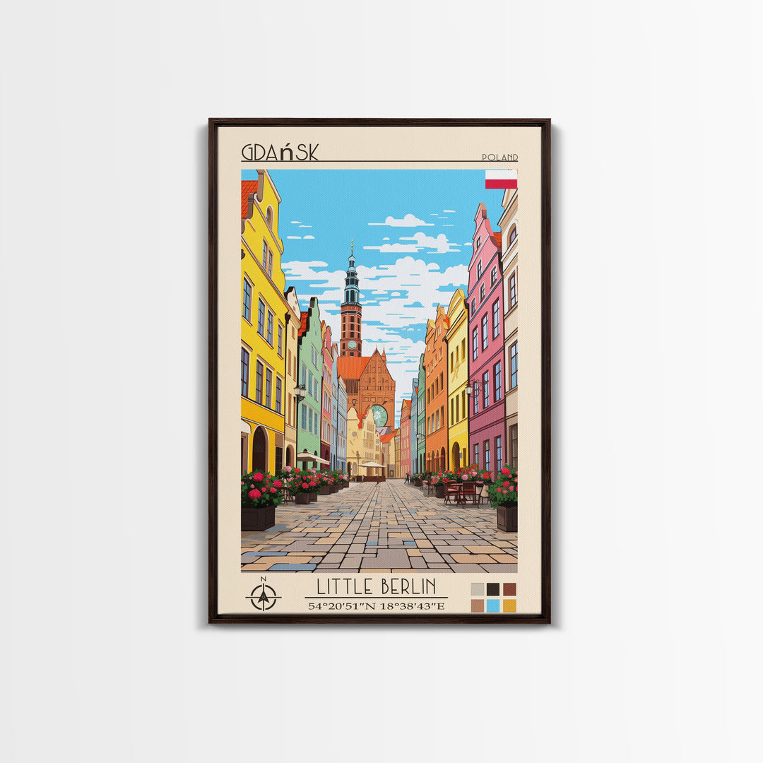 Gdańsk Poland Travel Poster Framed Canvas Print, Vintage Style, Pop Art Home Decor, Scenic Wall Art, Bedroom Decoration, Office Gift