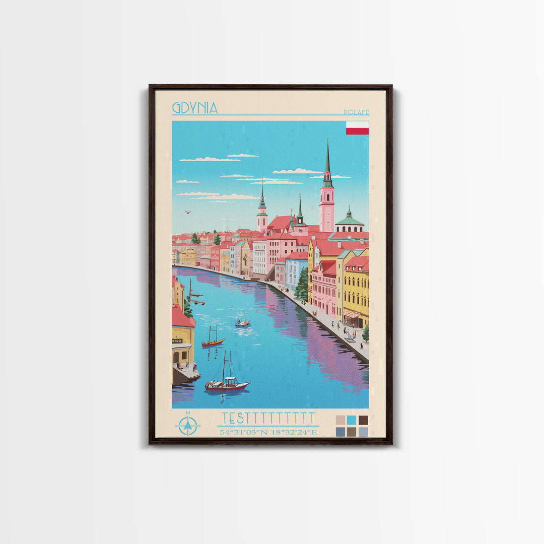 Gdynia Poland Travel Poster Framed Canvas Print, Midcentury Modern Art, Pop Art Wall Decor, Home Decor, Vacation Gift, Office Art