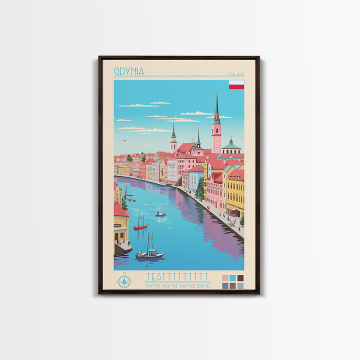 Gdynia Poland Travel Poster Framed Canvas Print, Midcentury Modern Art, Pop Art Wall Decor, Home Decor, Vacation Gift, Office Art