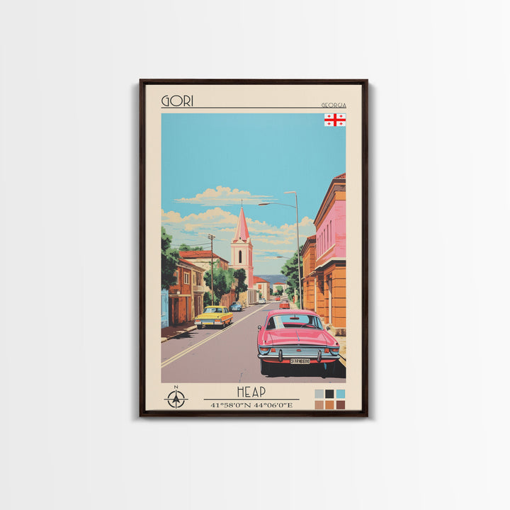 Gori Georgia Travel Poster Framed Canvas Print, Midcentury Modern Art, Pop Art Wall Decor, Scenic Wall Art, Living Room Decoration, Office Art