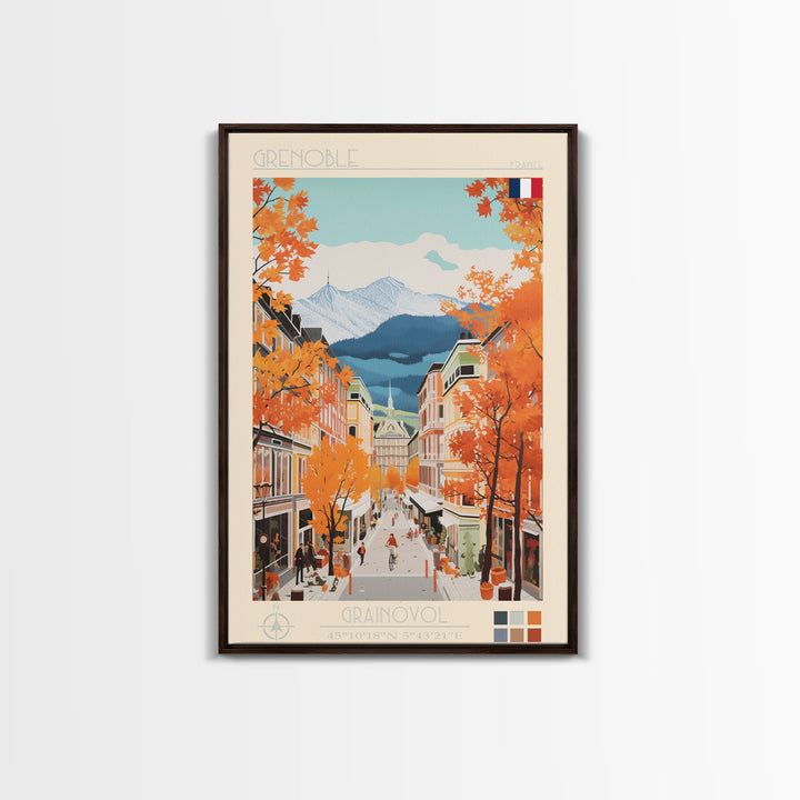 Grenoble France Travel Poster Framed Canvas Print, Midcentury Modern Art, Pop Art Wall Decor, Home Decor, Vacation Gift, Office Art