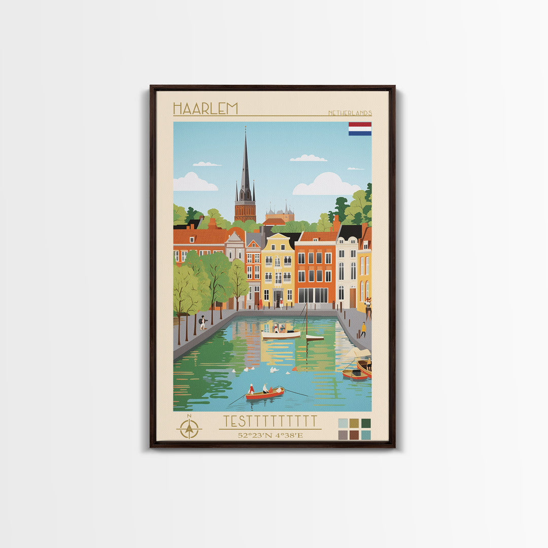 Haarlem Netherlands Travel Poster Framed Canvas Print, Midcentury Modern Art, Pop Art Wall Decor, Scenic Bedroom Art, Office Decoration