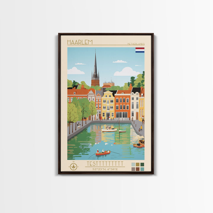 Haarlem Netherlands Travel Poster Framed Canvas Print, Midcentury Modern Art, Pop Art Wall Decor, Scenic Bedroom Art, Office Decoration