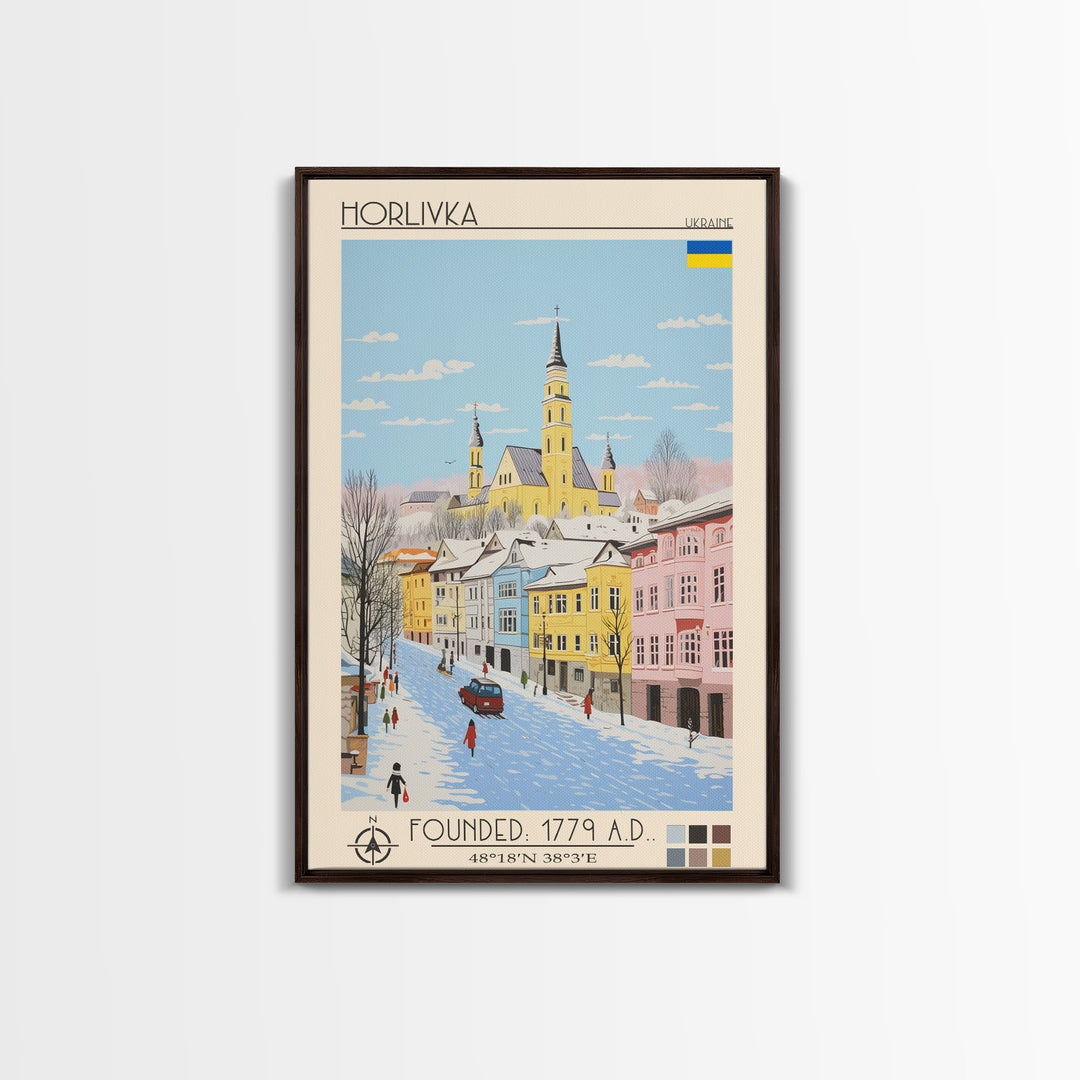Horlivka Ukraine Travel Poster Framed Canvas Print, Vintage Style, Pop Art Home Decor, Scenic Wall Art, Bedroom Decoration, Office Gift