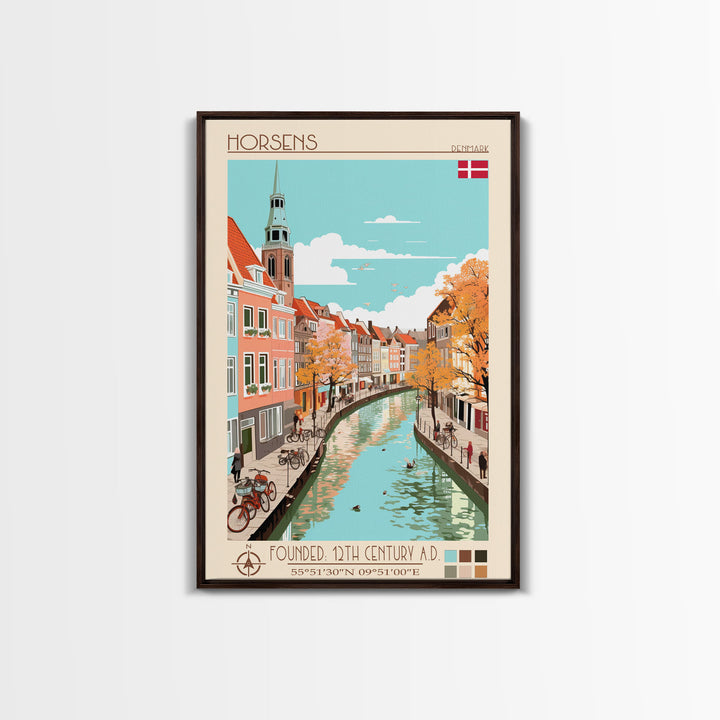 Horsens Denmark Travel Poster Framed Canvas Print, Midcentury Modern Art, Pop Art Wall Decor, Home Decor, Vacation Gift, Office Art