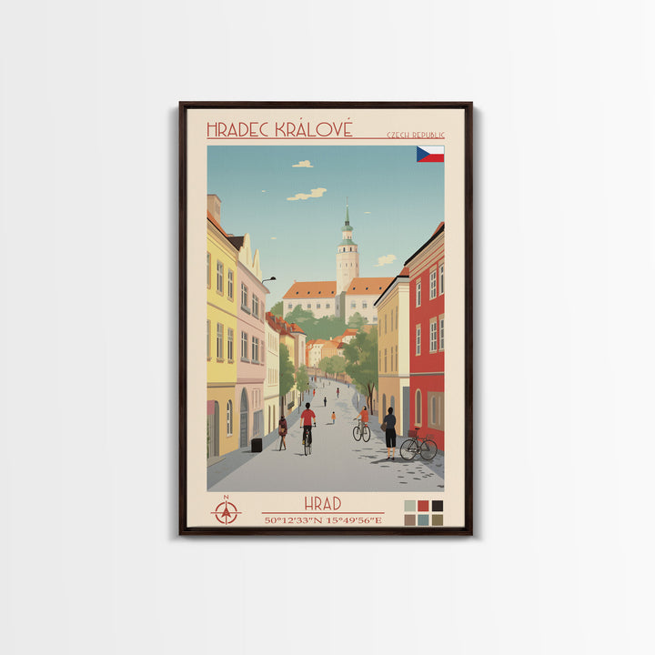 Hradec Králové Czech Republic Travel Poster Framed Canvas Print, Midcentury Modern Art, Pop Art Wall Decor, Scenic Living Room Art, Bedroom Gift