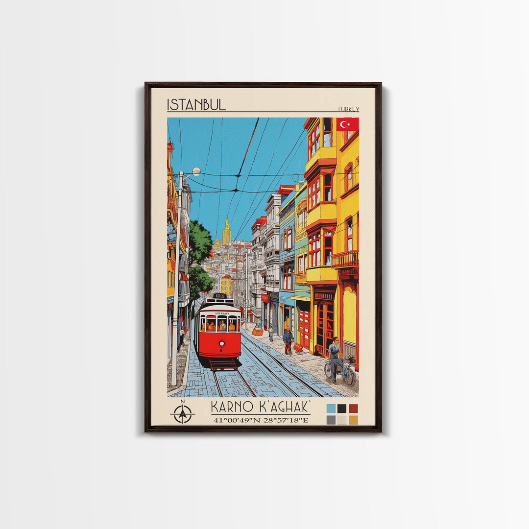 Istanbul Turkey Travel Poster Framed Canvas Print, Midcentury Modern Art, Pop Art Wall Decor, Scenic Living Room Art, Bedroom Decor
