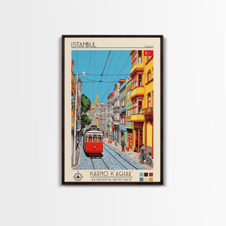 Istanbul Turkey Travel Poster Framed Canvas Print, Midcentury Modern Art, Pop Art Wall Decor, Scenic Living Room Art, Bedroom Decor