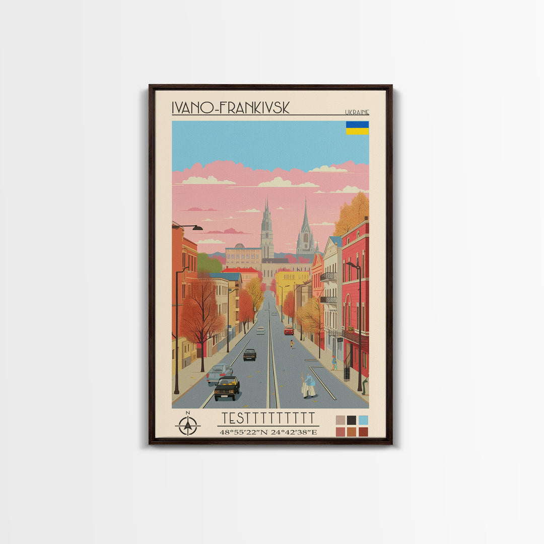Ivano-Frankivsk Ukraine Travel Poster Framed Canvas Print, Vintage Style, Pop Art Home Decor, Scenic Wall Art, Bedroom Decoration, Office Gift