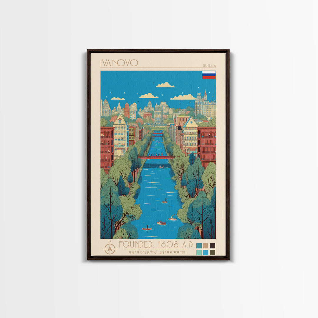 Ivanovo Russia Travel Poster Framed Canvas Print, Midcentury Modern Art, Pop Art Wall Decor, Home Decor, Vacation Gift, Office Art