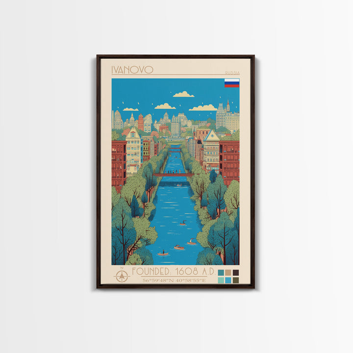 Ivanovo Russia Travel Poster Framed Canvas Print, Midcentury Modern Art, Pop Art Wall Decor, Home Decor, Vacation Gift, Office Art