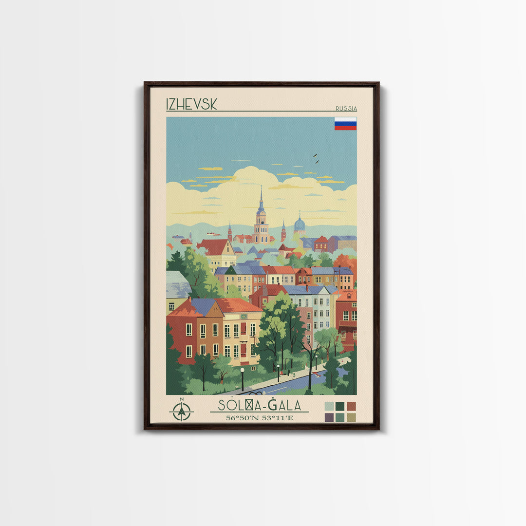 Izhevsk Russia Travel Poster Framed Canvas Print, Midcentury Modern Art, Pop Art Wall Decor, Scenic Living Room Art, Bedroom Gift