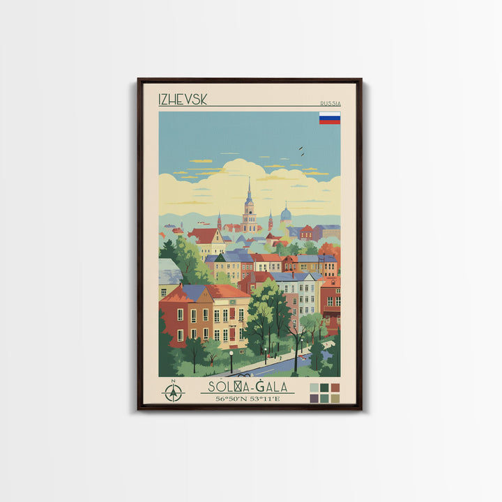 Izhevsk Russia Travel Poster Framed Canvas Print, Midcentury Modern Art, Pop Art Wall Decor, Scenic Living Room Art, Bedroom Gift