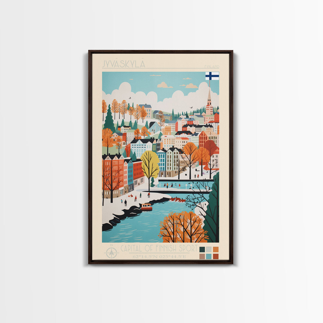 Jyväskylä Finland Travel Poster Framed Canvas Print, Vintage Style, Pop Art Home Decor, Scenic Wall Art, Bedroom Decoration, Office Gift