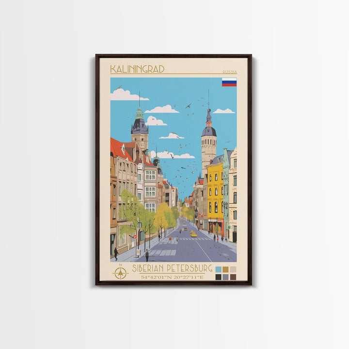 Kaliningrad Russia Travel Poster Framed Canvas Print, Midcentury Modern Art, Pop Art Wall Decor, Home Decor, Vacation Gift, Bedroom Art