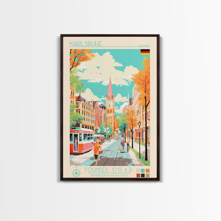 Karlsruhe Germany Travel Poster Framed Canvas Print, Vintage Style, Pop Art Home Decor, Scenic Wall Art, Bedroom Decoration, Office Gift
