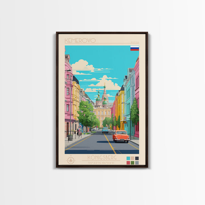 Kemerovo Russia Travel Poster Framed Canvas Print, Vintage Style, Pop Art Home Decor, Scenic Wall Art, Bedroom Decoration, Office Gift