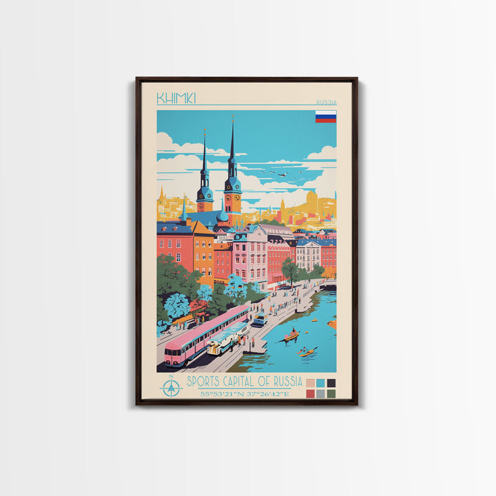 Khimki Russia Travel Poster Framed Canvas Print, Midcentury Modern Art, Pop Art Wall Decor, Home Decor, Vacation Gift, Bedroom Art