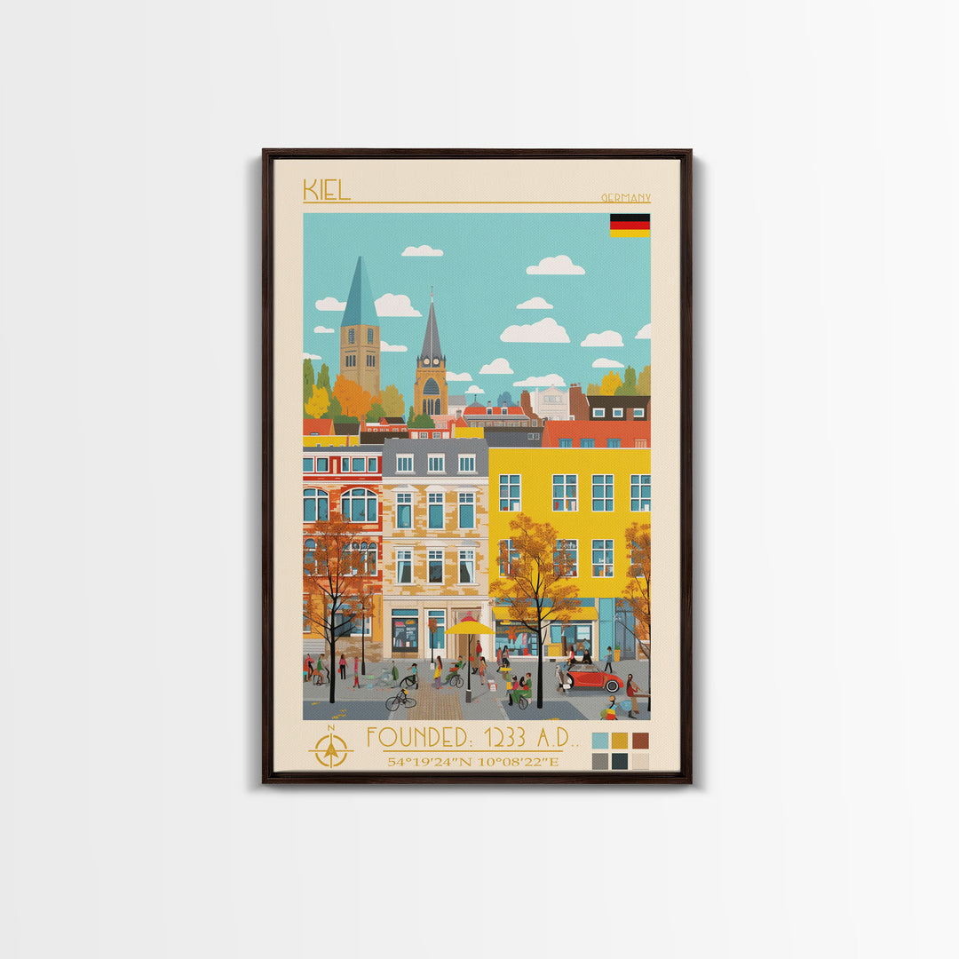 Kiel Germany Travel Poster Framed Canvas Print, Midcentury Modern Art, Pop Art Wall Decor, Scenic Wall Art, Living Room Decoration, Office Art