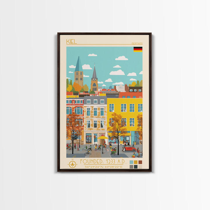 Kiel Germany Travel Poster Framed Canvas Print, Midcentury Modern Art, Pop Art Wall Decor, Scenic Wall Art, Living Room Decoration, Office Art