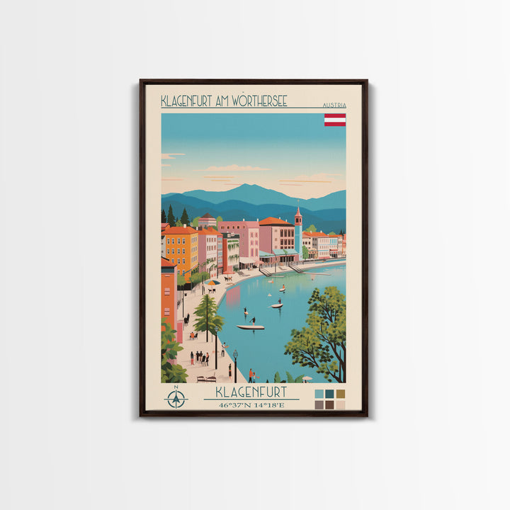 Klagenfurt am Wörthersee Austria Travel Poster Framed Canvas Print, Vintage Style, Pop Art Home Decor, Scenic Wall Art, Bedroom Decoration, Office Gift