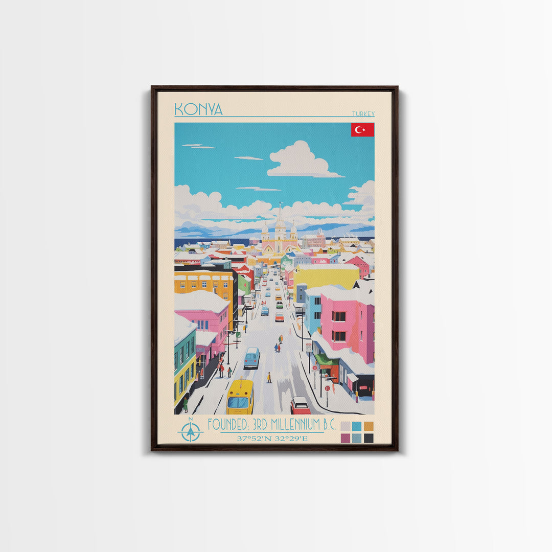 Konya Turkey Travel Poster Framed Canvas Print, Midcentury Modern Art, Pop Art Wall Decor, Scenic Wall Art, Living Room Decoration, Office Art