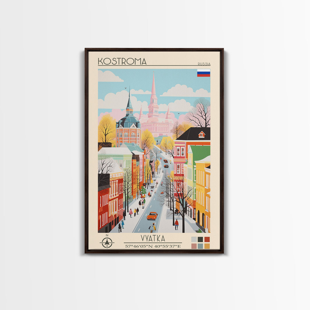 Kostroma Russia Travel Poster Framed Canvas Print, Vintage Style, Pop Art Home Decor, Scenic Wall Art, Bedroom Decoration, Office Gift