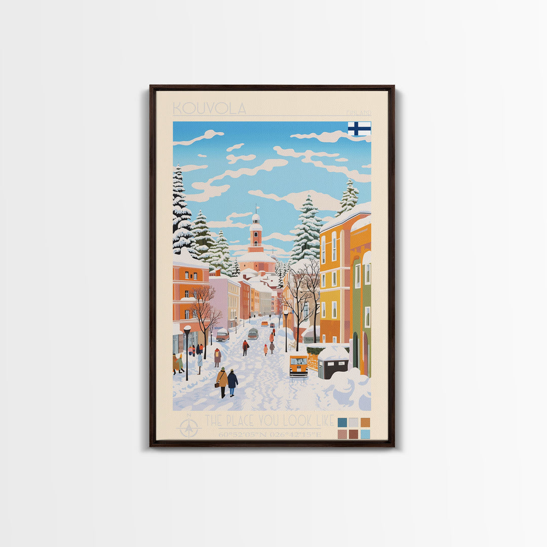Kouvola Finland Travel Poster Framed Canvas Print, Midcentury Modern Art, Pop Art Wall Decor, Home Decor, Vacation Gift, Office Art