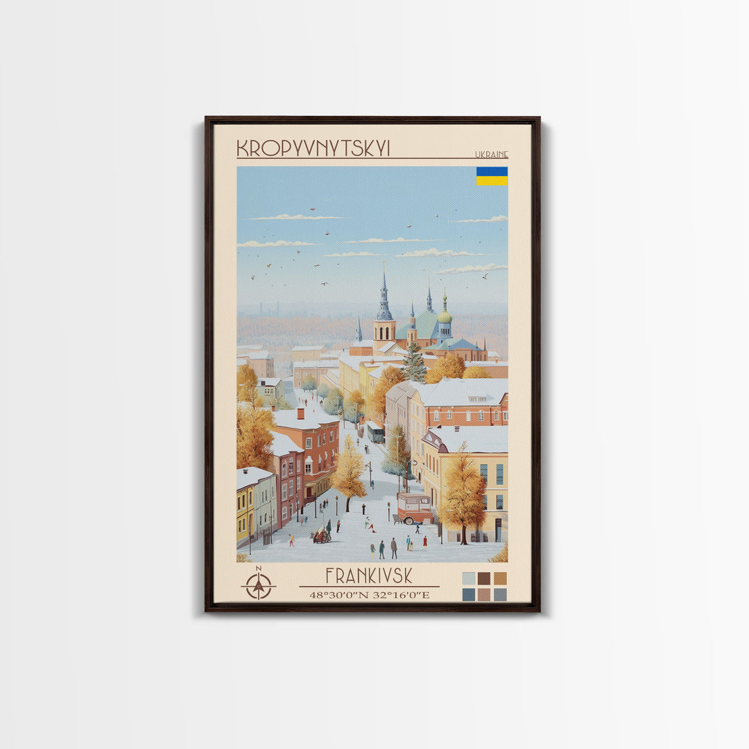 Kropyvnytskyi Ukraine Travel Poster Framed Canvas Print, Midcentury Modern Art, Pop Art Wall Decor, Home Decor, Vacation Gift, Office Art