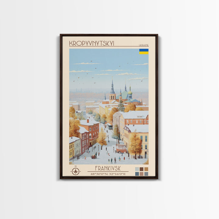 Kropyvnytskyi Ukraine Travel Poster Framed Canvas Print, Midcentury Modern Art, Pop Art Wall Decor, Home Decor, Vacation Gift, Office Art