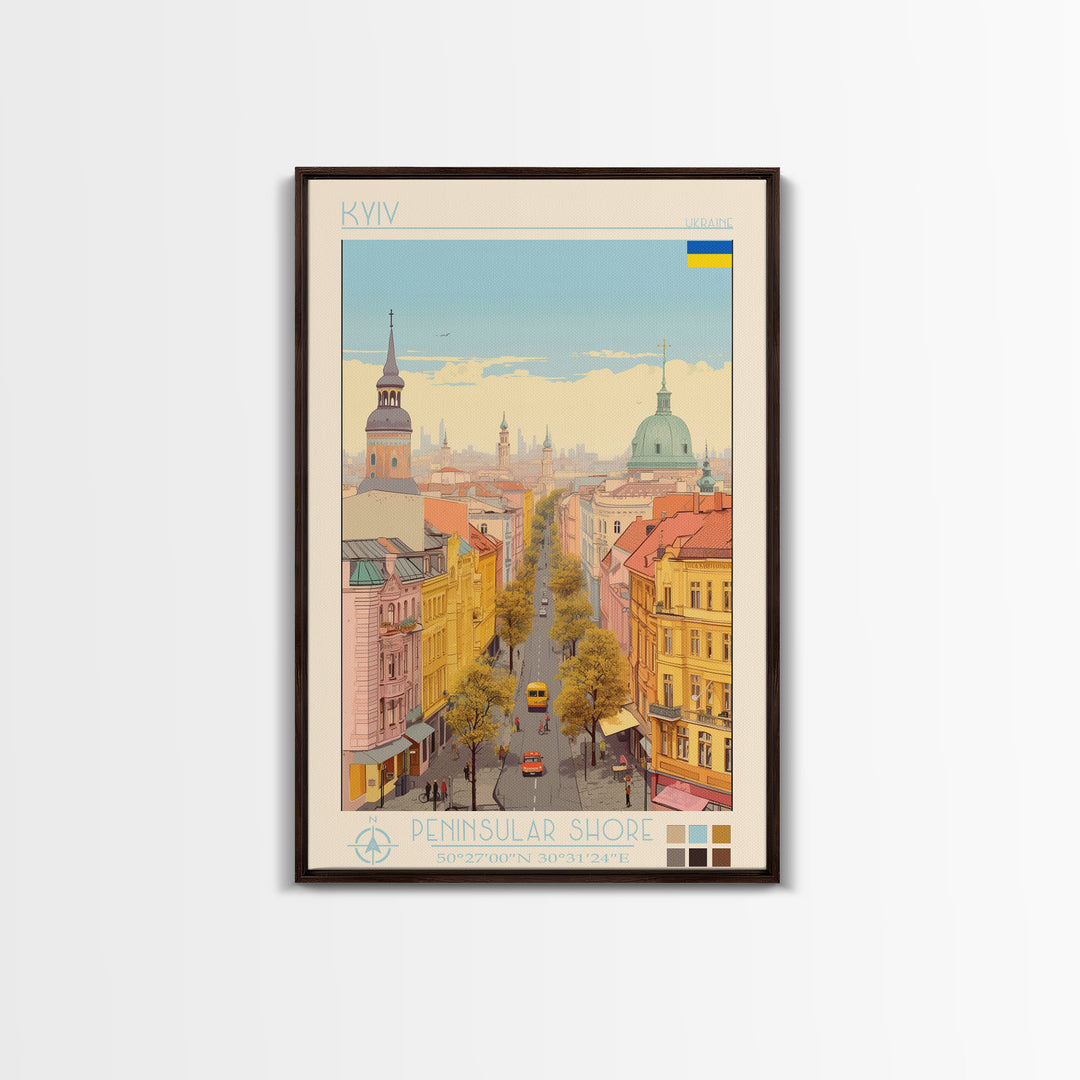 Kyiv Ukraine Travel Poster Framed Canvas Print, Vintage Style, Pop Art Home Decor, Scenic Wall Art, Bedroom Decoration, Office Gift