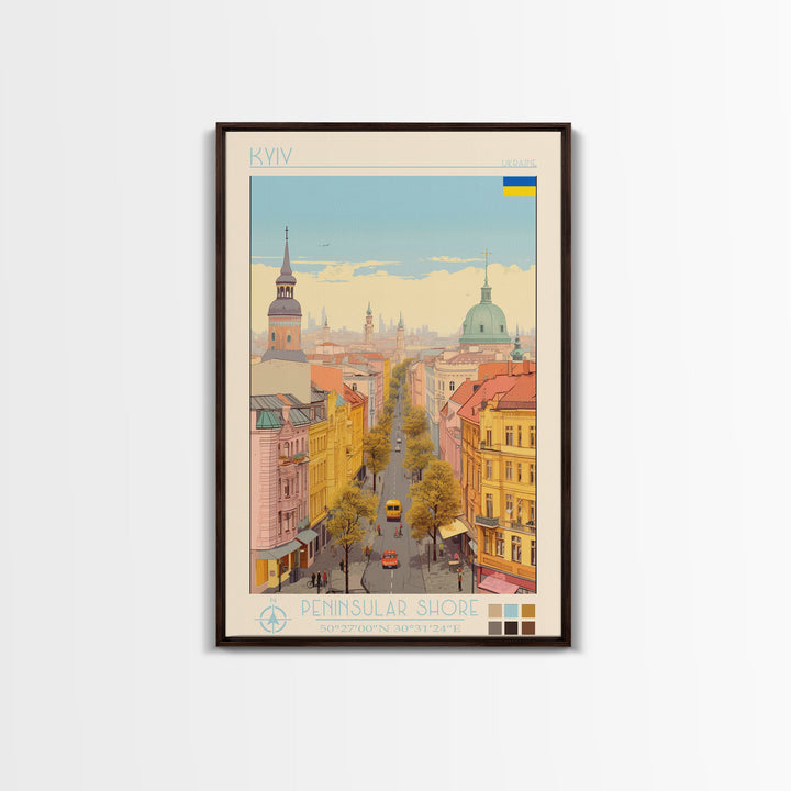 Kyiv Ukraine Travel Poster Framed Canvas Print, Vintage Style, Pop Art Home Decor, Scenic Wall Art, Bedroom Decoration, Office Gift