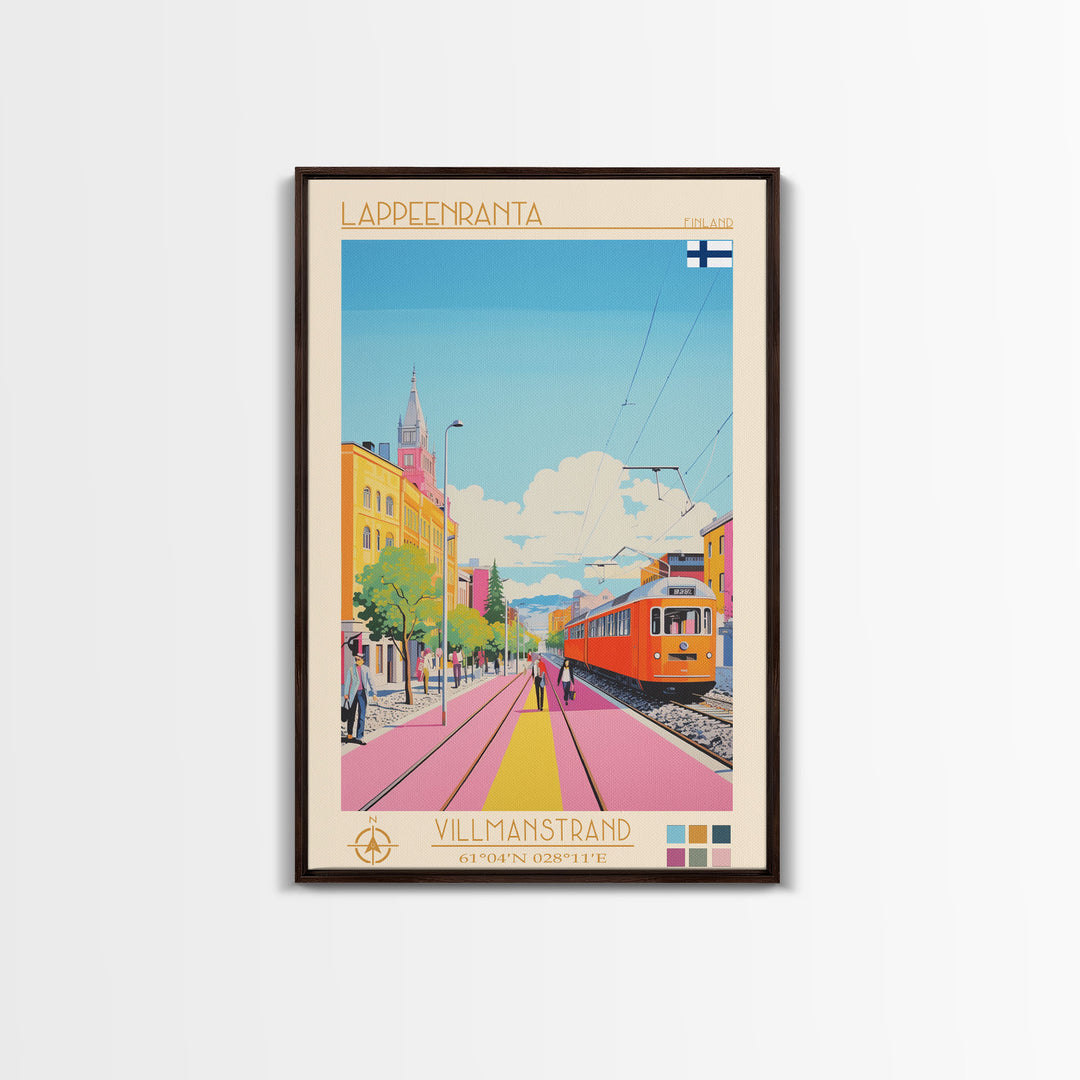 Lappeenranta Finland Travel Poster Framed Canvas Print, Midcentury Modern Art, Pop Art Wall Decor, Home Decor, Vacation Gift, Bedroom Art
