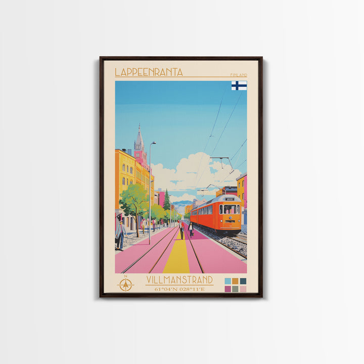 Lappeenranta Finland Travel Poster Framed Canvas Print, Midcentury Modern Art, Pop Art Wall Decor, Home Decor, Vacation Gift, Bedroom Art