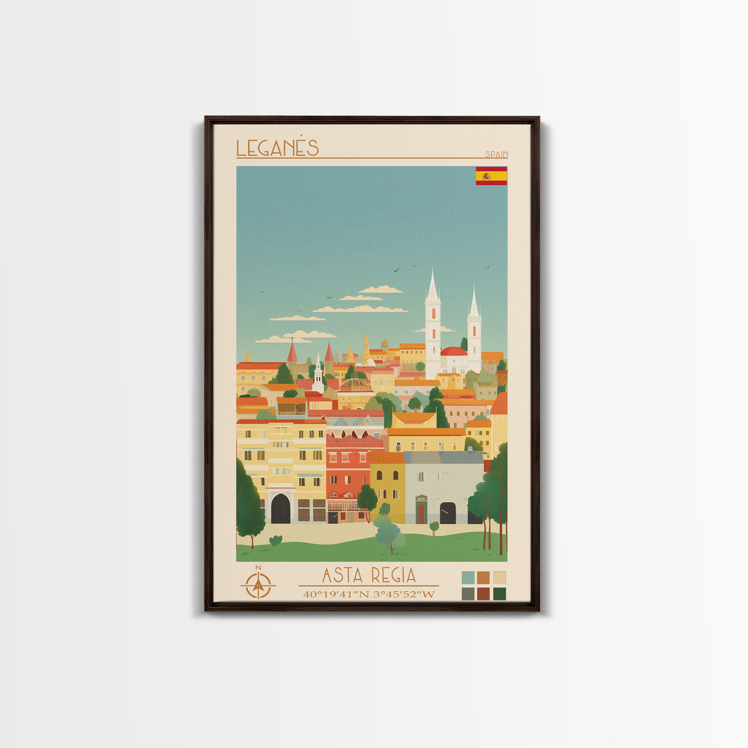 Leganés Spain Travel Poster Framed Canvas Print, Vintage Style, Pop Art Home Decor, Scenic Wall Art, Bedroom Decoration, Office Gift