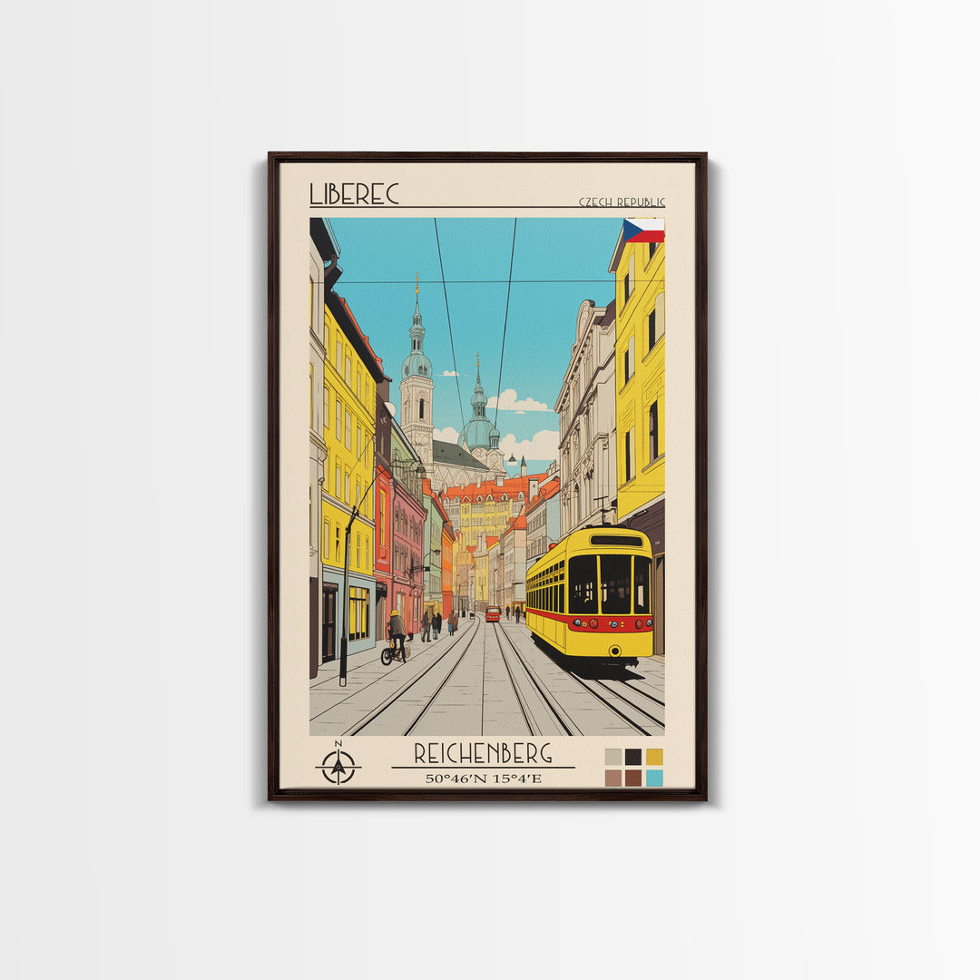 Liberec Czech Republic Travel Poster Framed Canvas Print, Midcentury Modern Art, Pop Art Wall Decor, Scenic Wall Art, Living Room Decoration, Office Gift