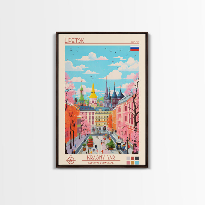 Lipetsk Russia Travel Poster Framed Canvas Print, Midcentury Modern Art, Pop Art Wall Decor, Scenic Art, Home and Office Decoration