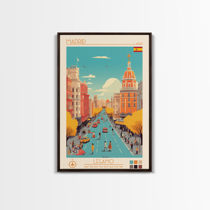 Madrid Spain Travel Poster Framed Canvas Print, Vintage Style, Pop Art Home Decor, Scenic Wall Art, Bedroom Decoration, Office Gift