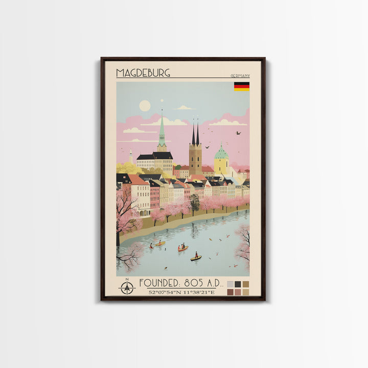 Magdeburg Germany Travel Poster Framed Canvas Print, Midcentury Modern Art, Pop Art Wall Decor, Home Decor, Vacation Gift, Office Art