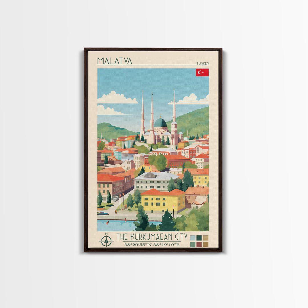 Malatya Turkey Travel Poster Framed Canvas Print, Midcentury Modern Art, Pop Art Wall Decor, Scenic Wall Art, Living Room Decoration, Office Gift
