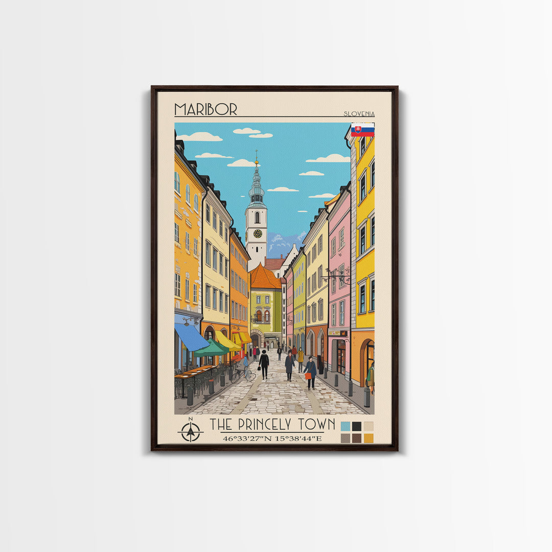 Maribor Slovenia Travel Poster Framed Canvas Print, Vintage Style, Pop Art Home Decor, Scenic Wall Art, Bedroom Decoration, Office Gift
