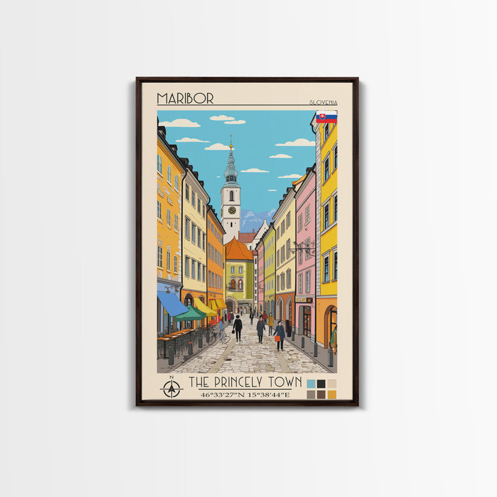 Maribor Slovenia Travel Poster Framed Canvas Print, Vintage Style, Pop Art Home Decor, Scenic Wall Art, Bedroom Decoration, Office Gift