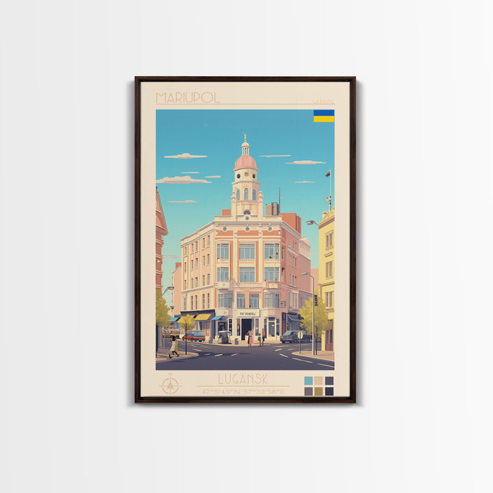 Mariupol Ukraine Travel Poster Framed Canvas Print, Midcentury Modern Art, Pop Art Wall Decor, Home Decor, Vacation Gift, Office Art
