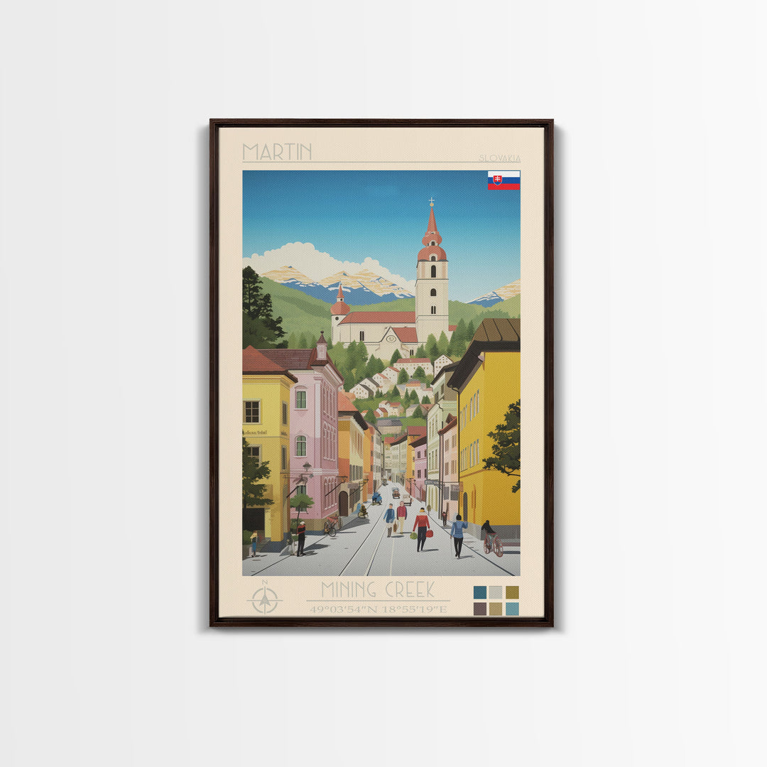 Martin Slovakia Travel Poster Framed Canvas Print, Midcentury Modern Art, Pop Art Wall Decor, Scenic Wall Art, Living Room Decoration, Office Art