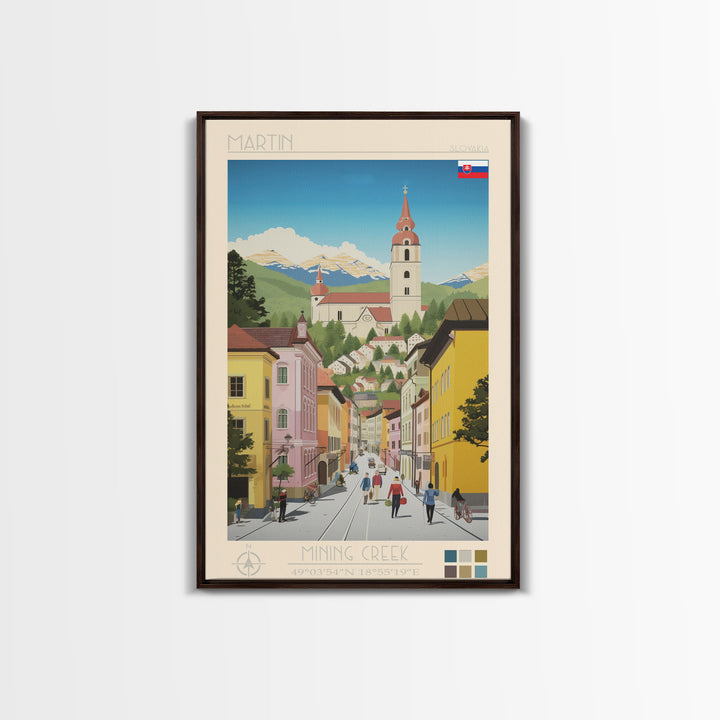 Martin Slovakia Travel Poster Framed Canvas Print, Midcentury Modern Art, Pop Art Wall Decor, Scenic Wall Art, Living Room Decoration, Office Art