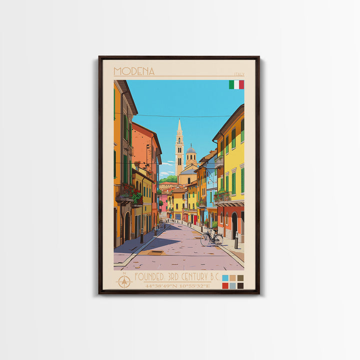 Modena Italy Travel Poster Framed Canvas Print, Vintage Style, Pop Art Home Decor, Scenic Wall Art, Bedroom Decoration, Office Gift