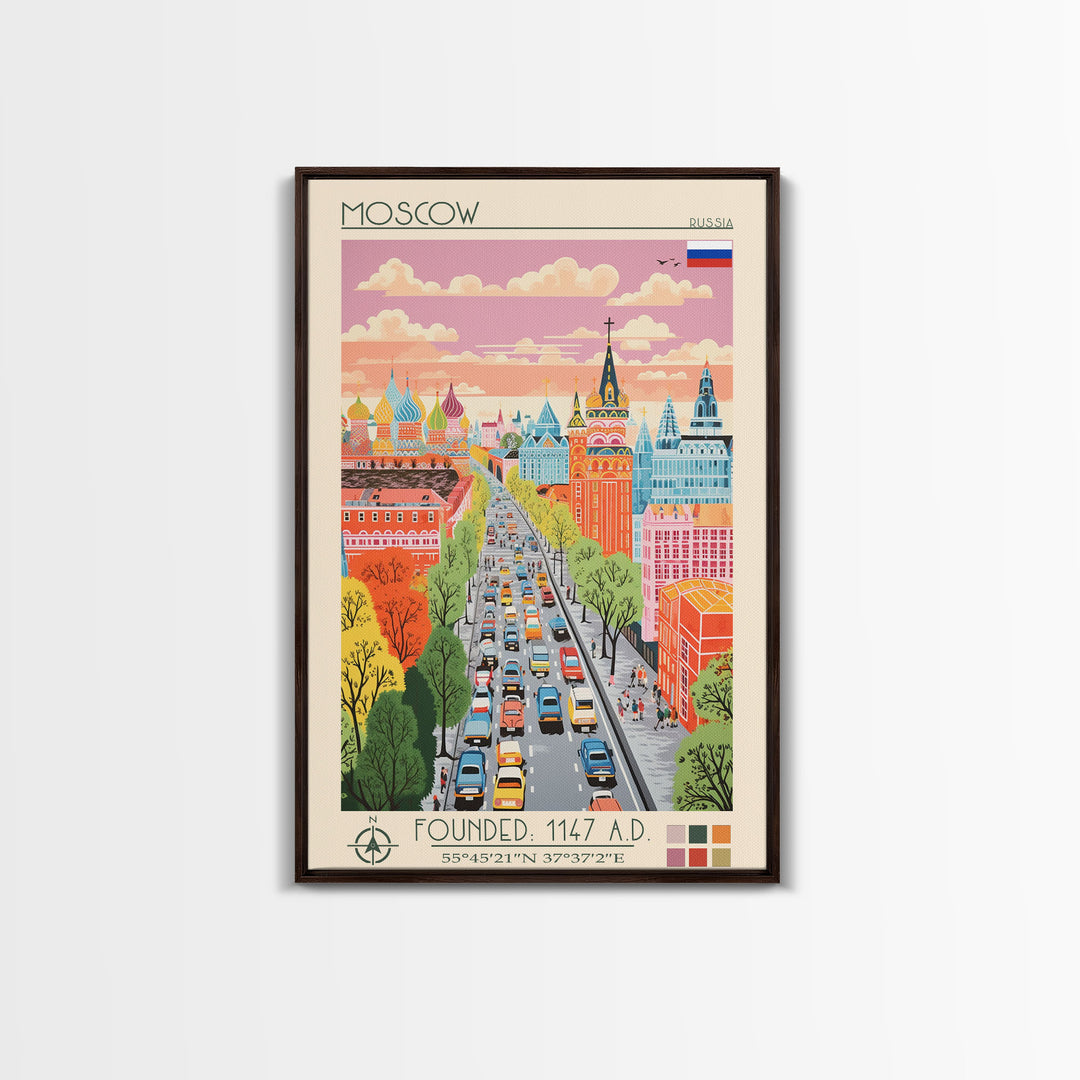 Moscow Russia Travel Poster Framed Canvas Print, Midcentury Modern Art, Pop Art Wall Decor, Scenic Wall Art, Living Room Decoration, Office Art