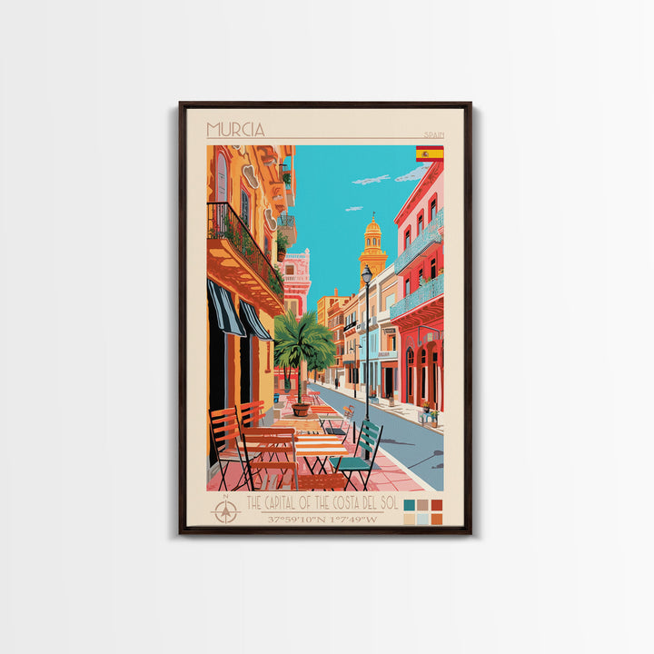 Murcia Spain Travel Poster Framed Canvas Print, Midcentury Modern Art, Pop Art Wall Decor, Scenic Wall Art, Bedroom Decoration