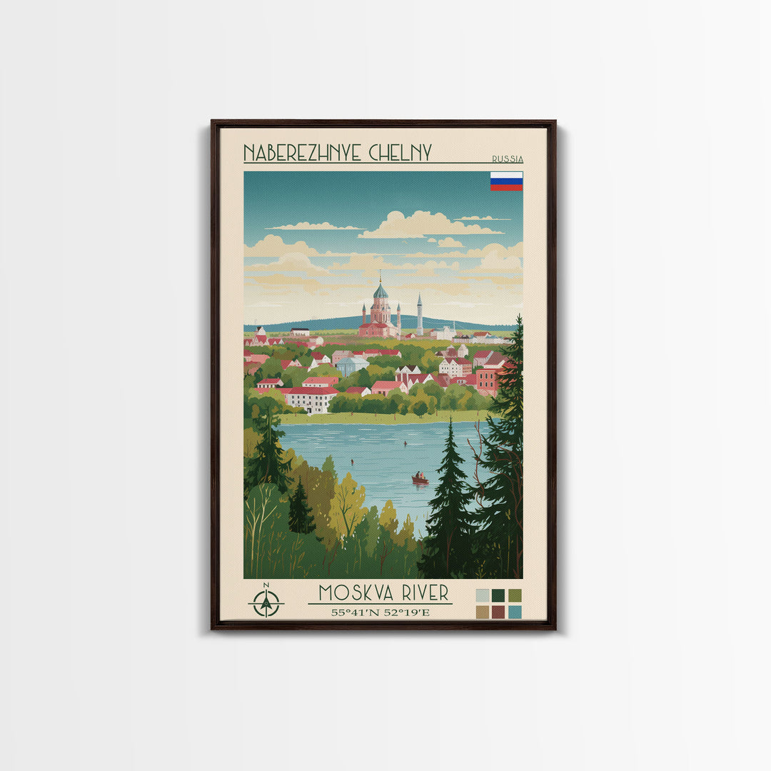 Naberezhnye Chelny Russia Travel Poster Framed Canvas Print, Midcentury Modern Art, Pop Art Wall Decor, Scenic Wall Art, Living Room Decoration, Office Art